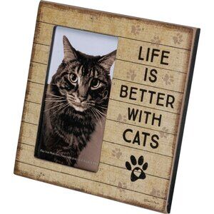 Life Is Better With Cats Photo Frame 6" X 6" Primitive By Kathy Wooden Tabletop